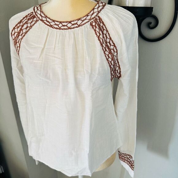 Faherty Arles Embroidered Long Sleeve Top, Renaissance, Beige, Small (4/6), NWT - Picture 6 of 16